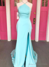 Light Blue Mermaid Halter Prom Dress